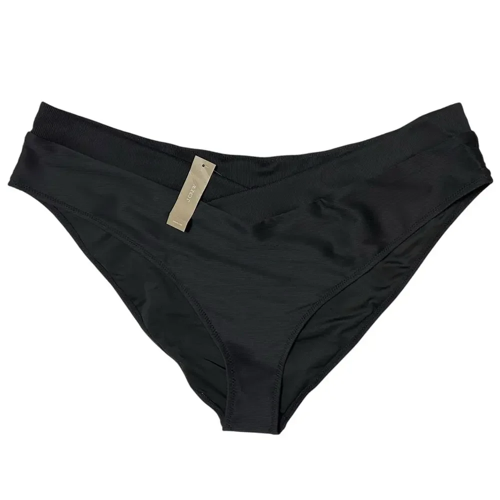 2/$15 NWT J. Crew Ribbed Cross-Front Cheeky Bikini Bottom Black Plus Size 3X